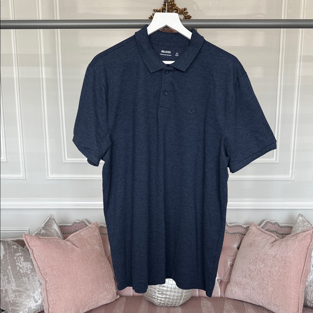 HOLLISTER MEN ADVANCED STRETCH POLO SHIRT SIZE XXL  Dark Blue Polo Shirt